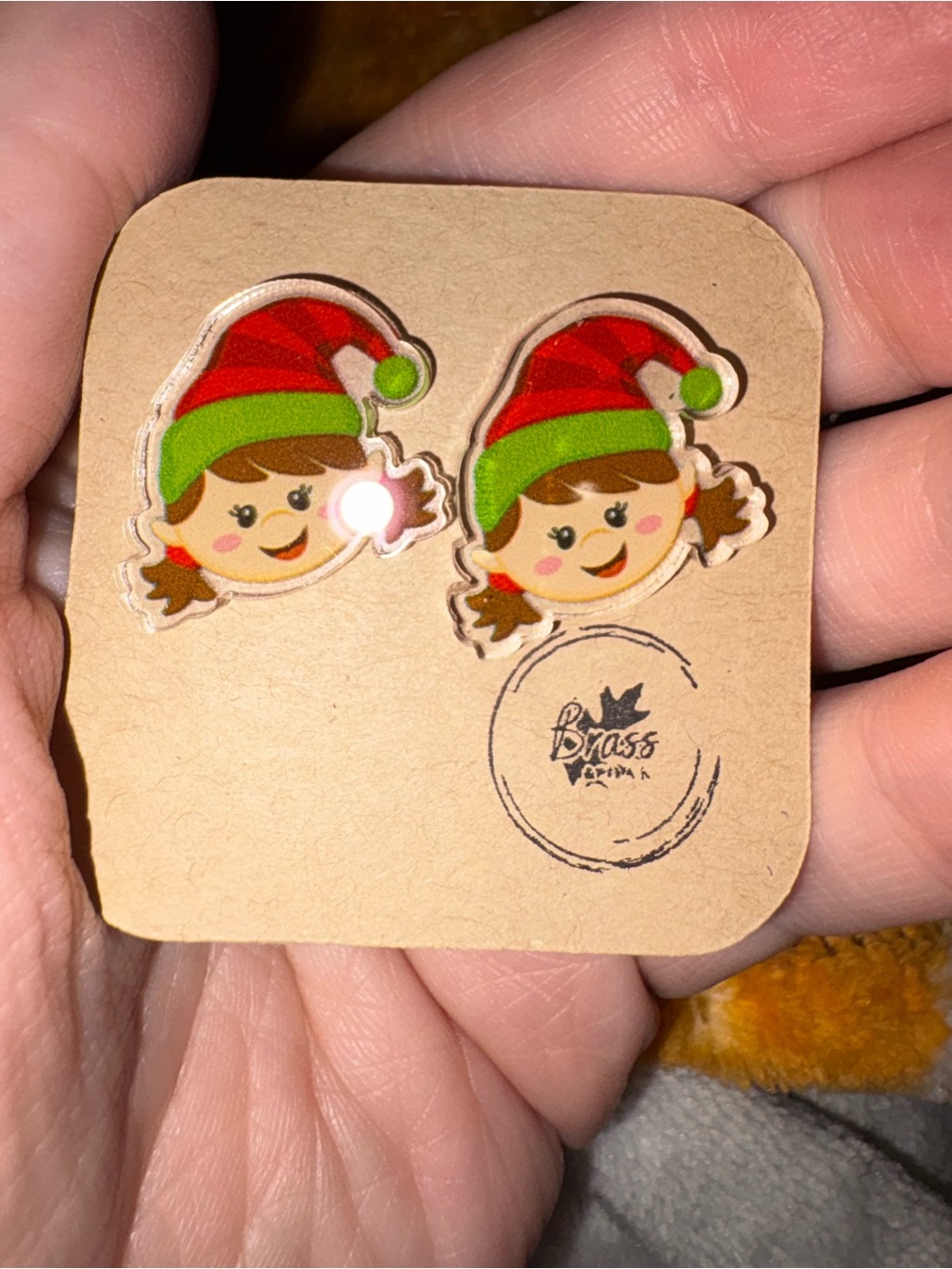 Festive Elf Girl Stud Earrings - Red & Green
